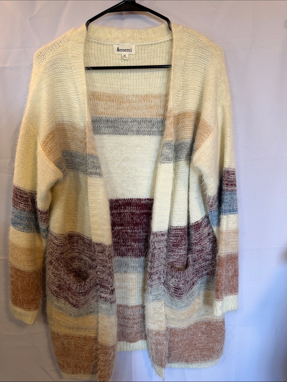 Merci Cream Multicolor Striped Open-Front Cardigan